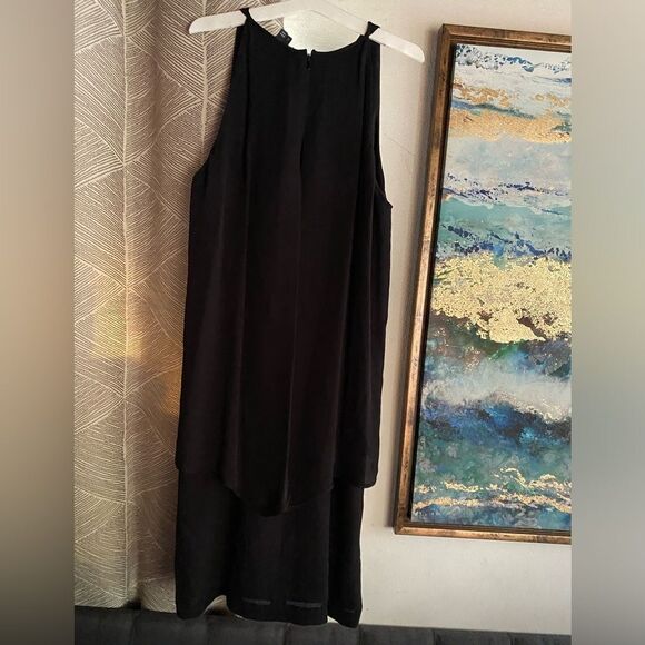 Theory Dress Size 12 100% Silk Black Layered Lined Chiffon Slip Sleeveless - Picture 2 of 10